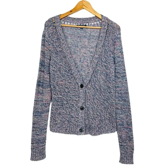 American Eagle Slouchy Marled Knit V Neck Button Up Grandpa Cardigan Sweater M - Picture 9 of 9